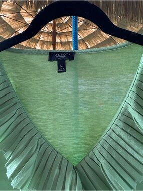 Talbots Light Green Pleated V-Neck Top
